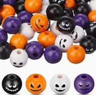 60 Halloween træperler. 16 mm.